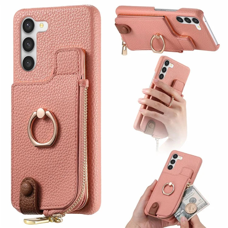 Y3 For Samsung Galaxy S23 Case Zipper RFID Blocking Ring Kickstand Phone Back Cover