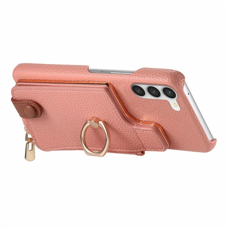 Y3 For Samsung Galaxy S23 Case Zipper RFID Blocking Ring Kickstand Phone Back Cover