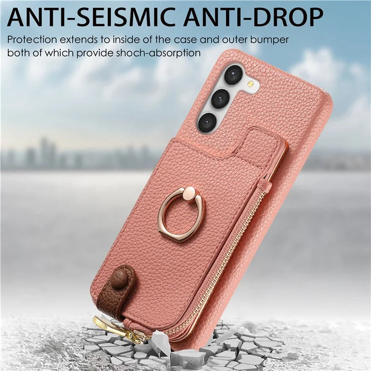 Y3 For Samsung Galaxy S23 Case Zipper RFID Blocking Ring Kickstand Phone Back Cover