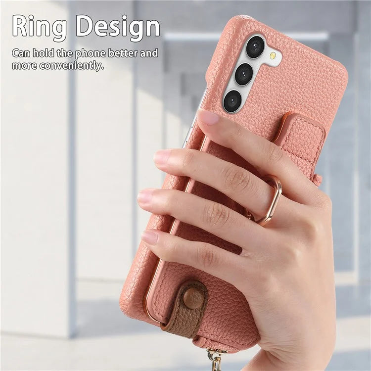Y3 For Samsung Galaxy S23 Case Zipper RFID Blocking Ring Kickstand Phone Back Cover