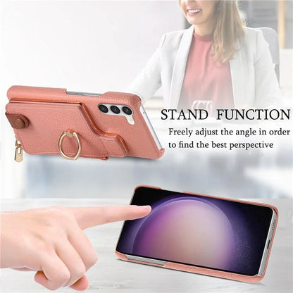 Y3 For Samsung Galaxy S23 Case Zipper RFID Blocking Ring Kickstand Phone Back Cover