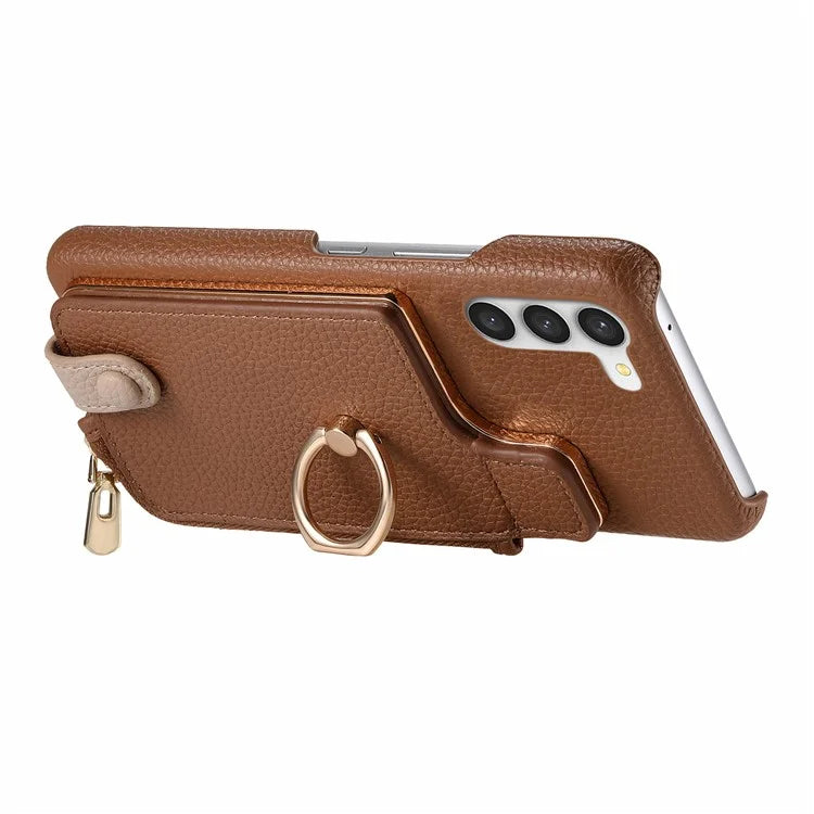 Y3 For Samsung Galaxy S23 Case Zipper RFID Blocking Ring Kickstand Phone Back Cover