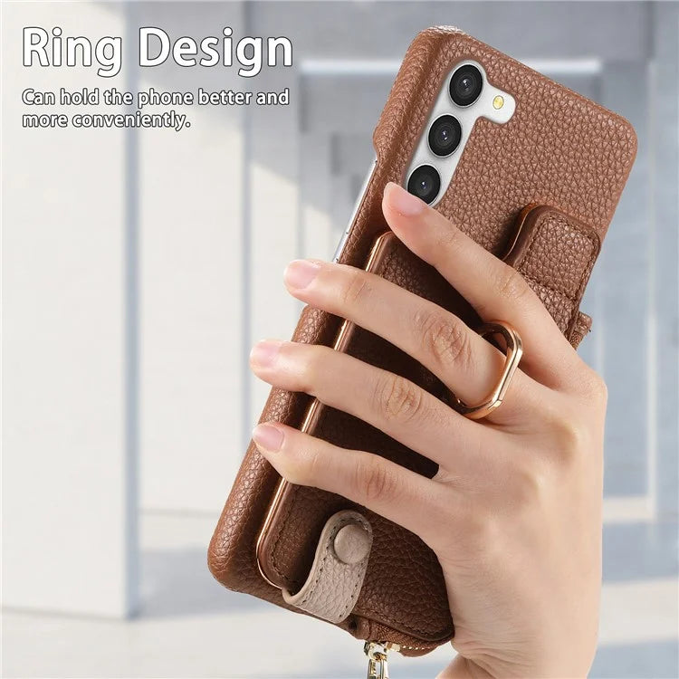 Y3 For Samsung Galaxy S23 Case Zipper RFID Blocking Ring Kickstand Phone Back Cover