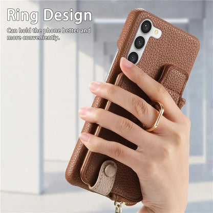 Y3 For Samsung Galaxy S23 Case Zipper RFID Blocking Ring Kickstand Phone Back Cover