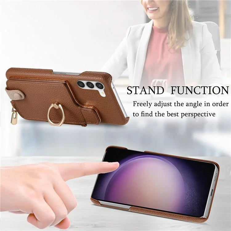 Y3 For Samsung Galaxy S23 Case Zipper RFID Blocking Ring Kickstand Phone Back Cover