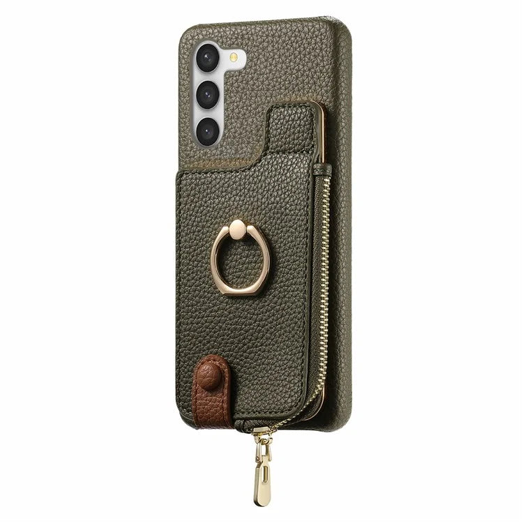 Y3 For Samsung Galaxy S23 Case Zipper RFID Blocking Ring Kickstand Phone Back Cover