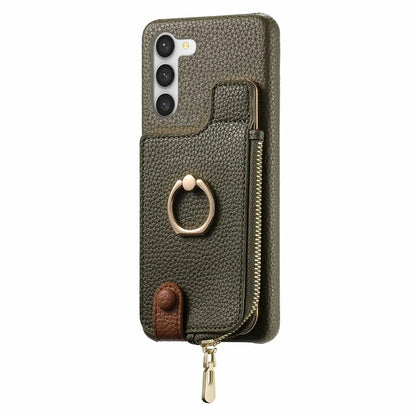 Y3 For Samsung Galaxy S23 Case Zipper RFID Blocking Ring Kickstand Phone Back Cover
