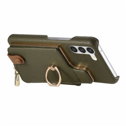 Y3 For Samsung Galaxy S23 Case Zipper RFID Blocking Ring Kickstand Phone Back Cover