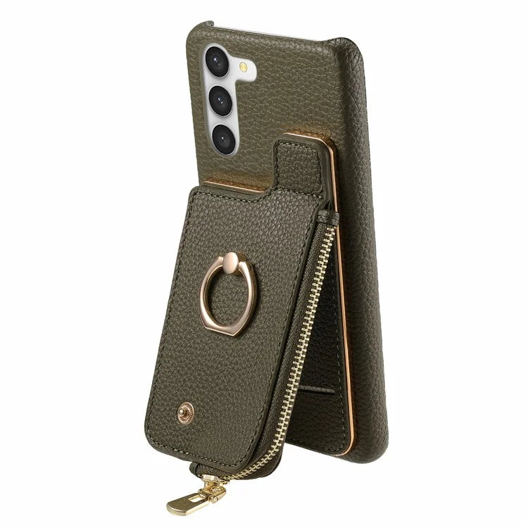 Y3 For Samsung Galaxy S23 Case Zipper RFID Blocking Ring Kickstand Phone Back Cover