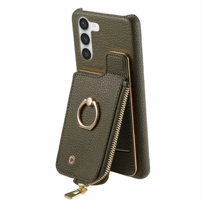 Y3 For Samsung Galaxy S23 Case Zipper RFID Blocking Ring Kickstand Phone Back Cover