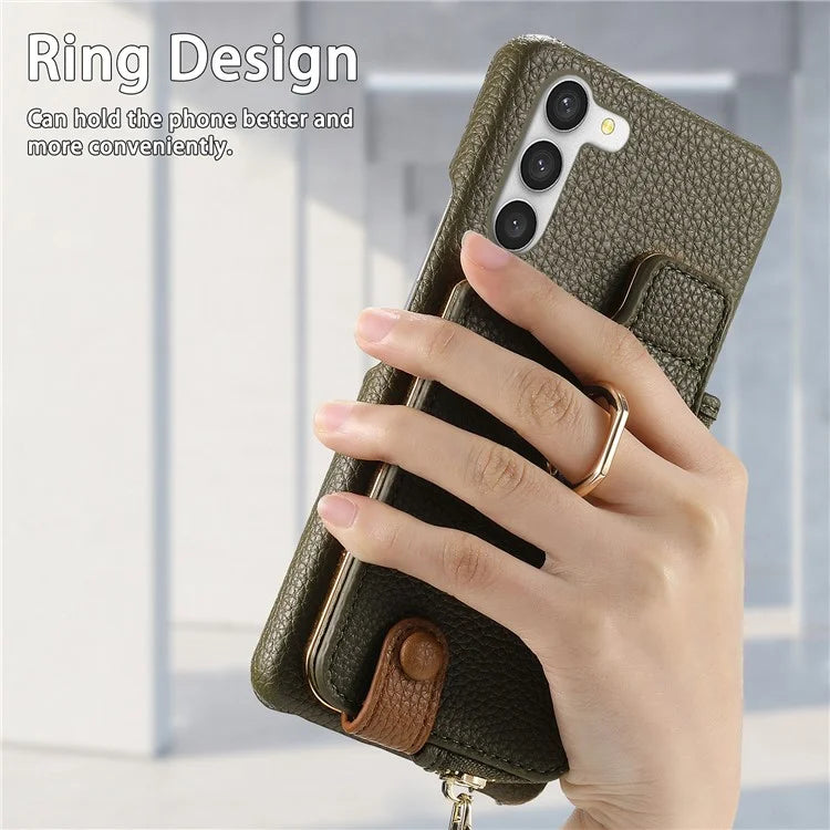 Y3 For Samsung Galaxy S23 Case Zipper RFID Blocking Ring Kickstand Phone Back Cover