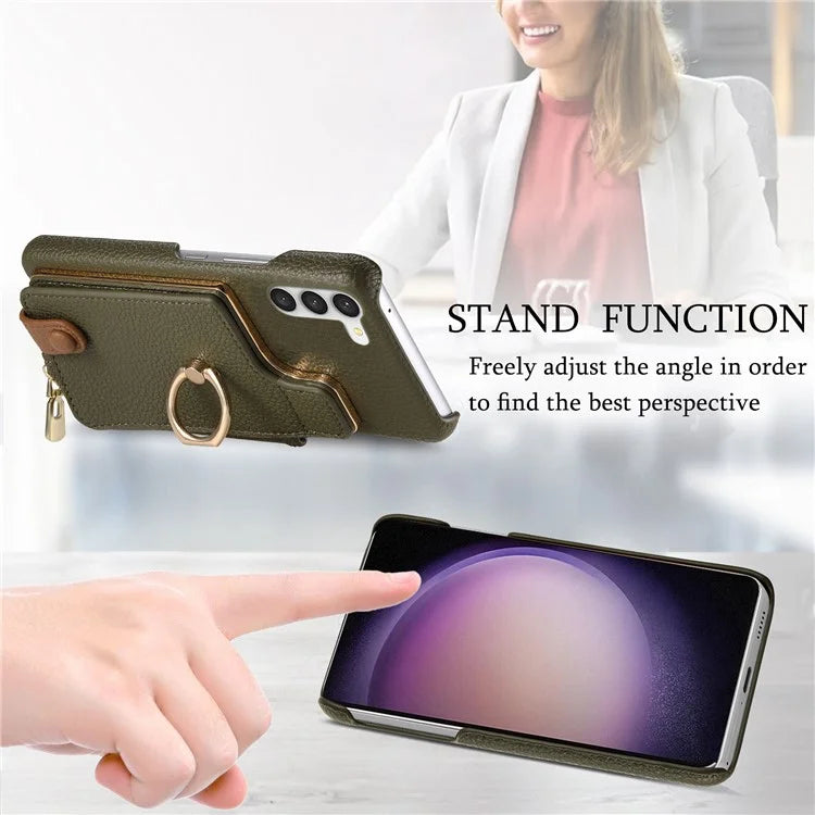 Y3 For Samsung Galaxy S23 Case Zipper RFID Blocking Ring Kickstand Phone Back Cover
