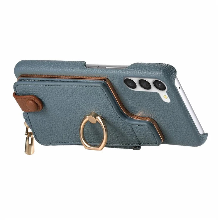 Y3 For Samsung Galaxy S23 Case Zipper RFID Blocking Ring Kickstand Phone Back Cover