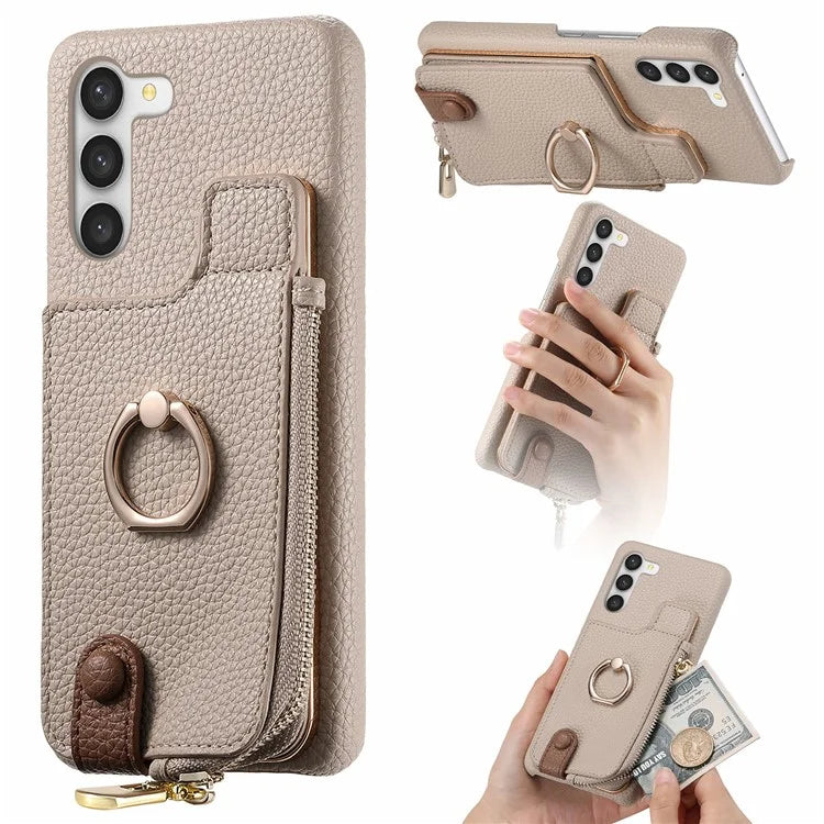 Y3 For Samsung Galaxy S23 Case Zipper RFID Blocking Ring Kickstand Phone Back Cover