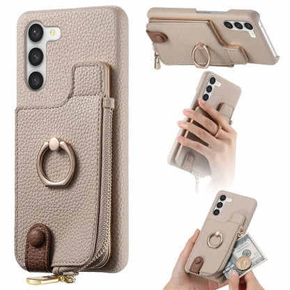 Y3 For Samsung Galaxy S23 Case Zipper RFID Blocking Ring Kickstand Phone Back Cover