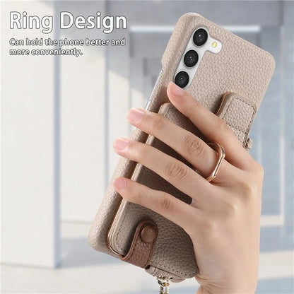 Y3 For Samsung Galaxy S23 Case Zipper RFID Blocking Ring Kickstand Phone Back Cover