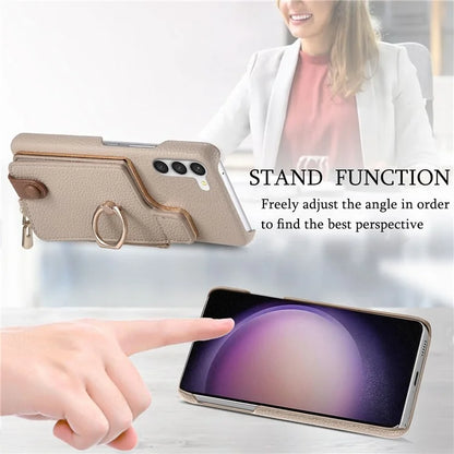 Y3 For Samsung Galaxy S23 Case Zipper RFID Blocking Ring Kickstand Phone Back Cover