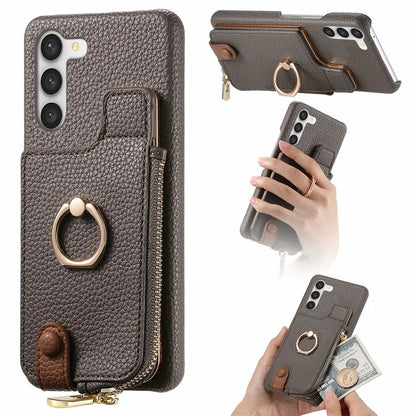 Y3 For Samsung Galaxy S23 Case Zipper RFID Blocking Ring Kickstand Phone Back Cover