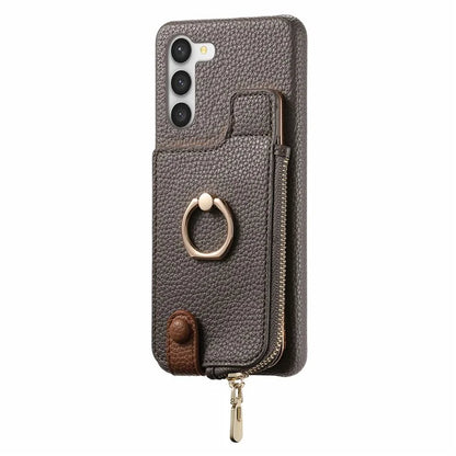Y3 For Samsung Galaxy S23 Case Zipper RFID Blocking Ring Kickstand Phone Back Cover