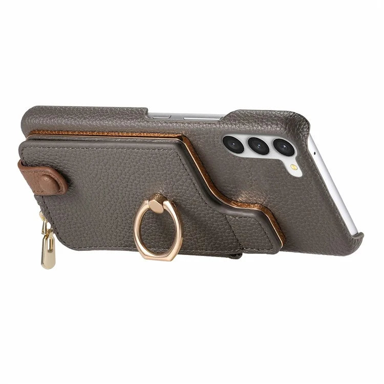 Y3 For Samsung Galaxy S23 Case Zipper RFID Blocking Ring Kickstand Phone Back Cover