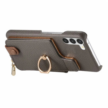 Y3 For Samsung Galaxy S23 Case Zipper RFID Blocking Ring Kickstand Phone Back Cover