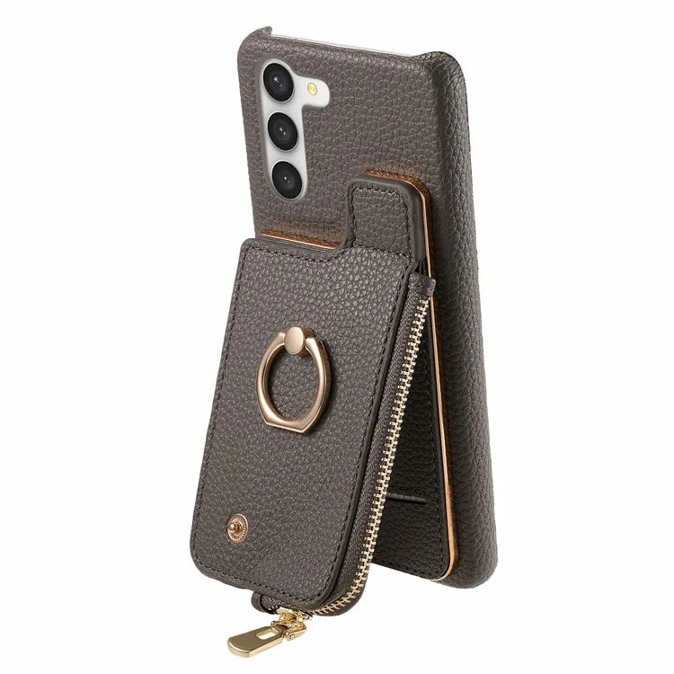 Y3 For Samsung Galaxy S23 Case Zipper RFID Blocking Ring Kickstand Phone Back Cover