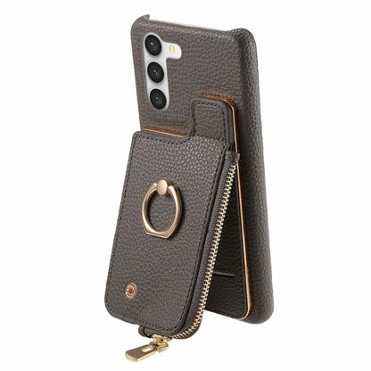 Y3 For Samsung Galaxy S23 Case Zipper RFID Blocking Ring Kickstand Phone Back Cover