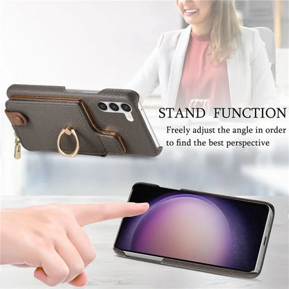 Y3 For Samsung Galaxy S23 Case Zipper RFID Blocking Ring Kickstand Phone Back Cover