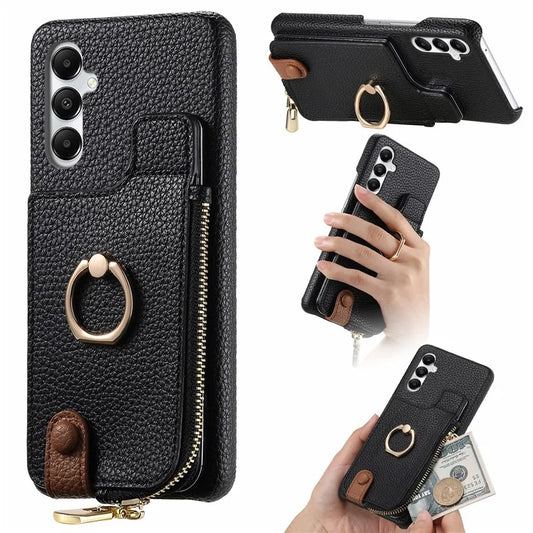 Y3 for Samsung Galaxy A05s 4G Leather+TPU Case Ring Kickstand Phone Cover with Zipper Pocket
