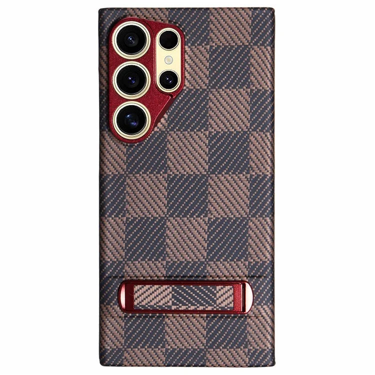 For Samsung Galaxy S24 Ultra Case Metal Lens Protection Aramid Fiber Phone Cover with Kickstand