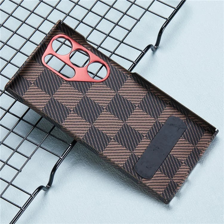 For Samsung Galaxy S24 Ultra Case Metal Lens Protection Aramid Fiber Phone Cover with Kickstand