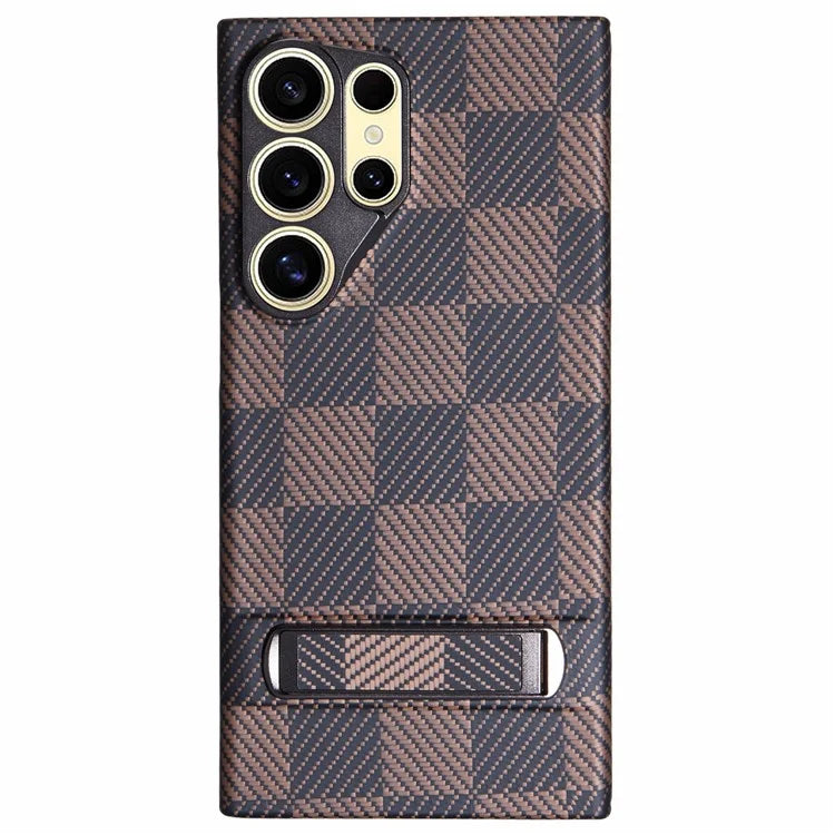For Samsung Galaxy S24 Ultra Case Metal Lens Protection Aramid Fiber Phone Cover with Kickstand