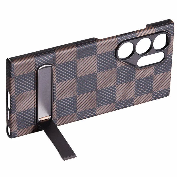 For Samsung Galaxy S24 Ultra Case Metal Lens Protection Aramid Fiber Phone Cover with Kickstand