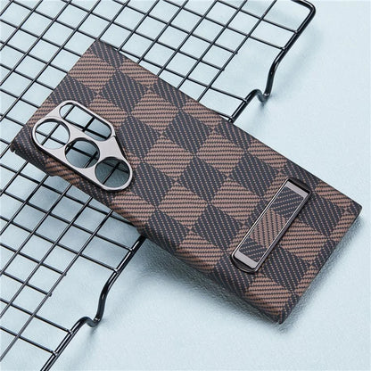 For Samsung Galaxy S24 Ultra Case Metal Lens Protection Aramid Fiber Phone Cover with Kickstand