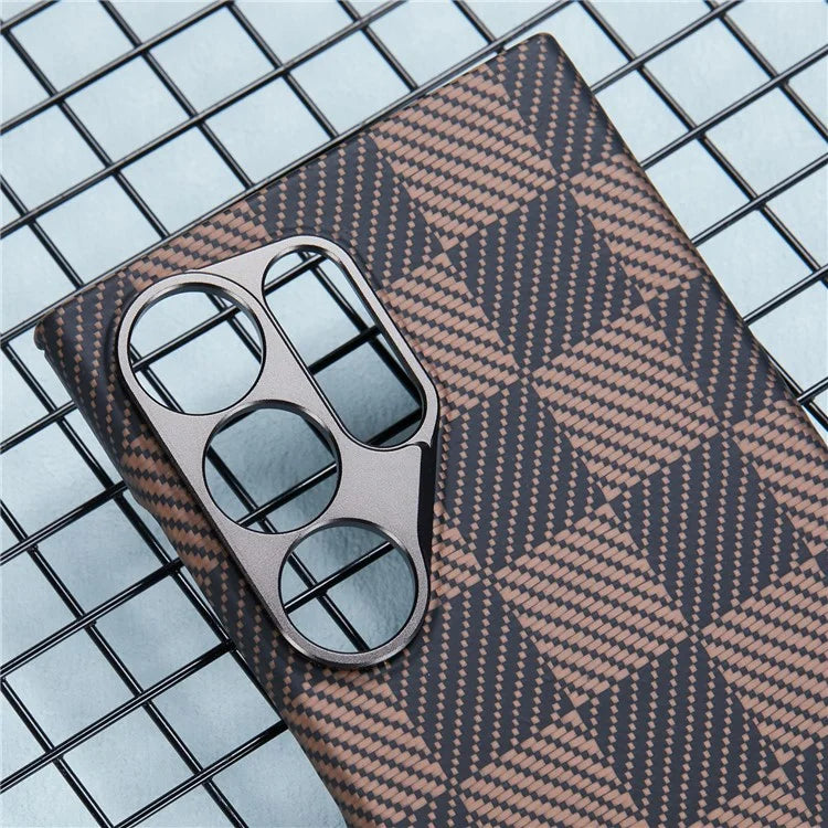 For Samsung Galaxy S24 Ultra Case Metal Lens Protection Aramid Fiber Phone Cover with Kickstand