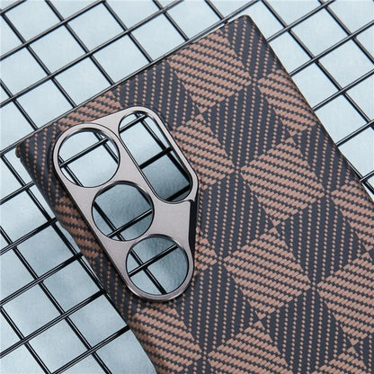 For Samsung Galaxy S24 Ultra Case Metal Lens Protection Aramid Fiber Phone Cover with Kickstand