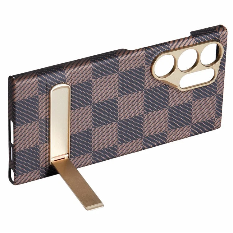 For Samsung Galaxy S24 Ultra Case Metal Lens Protection Aramid Fiber Phone Cover with Kickstand