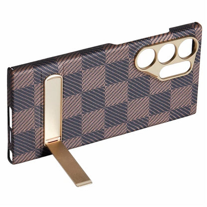 For Samsung Galaxy S24 Ultra Case Metal Lens Protection Aramid Fiber Phone Cover with Kickstand