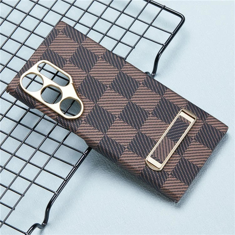 For Samsung Galaxy S24 Ultra Case Metal Lens Protection Aramid Fiber Phone Cover with Kickstand