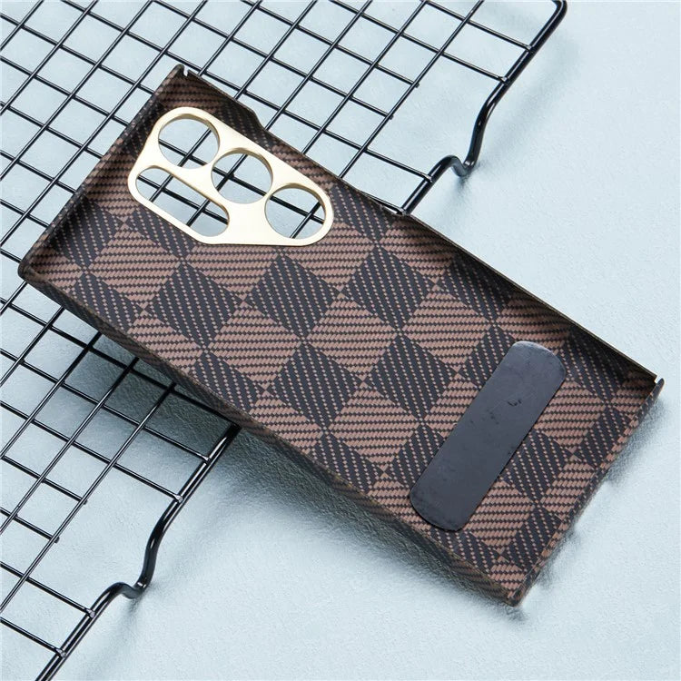 For Samsung Galaxy S24 Ultra Case Metal Lens Protection Aramid Fiber Phone Cover with Kickstand
