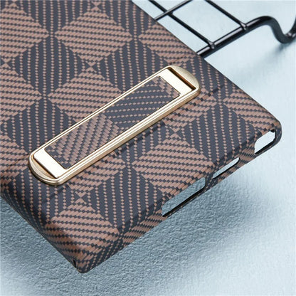 For Samsung Galaxy S24 Ultra Case Metal Lens Protection Aramid Fiber Phone Cover with Kickstand