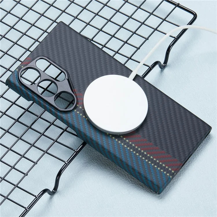For Samsung Galaxy S24 Ultra Case Compatible with MagSafe Aramid Fiber Weave Pattern Phone Cover