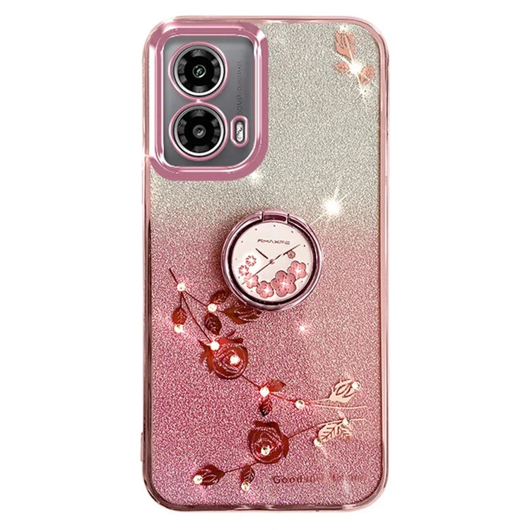 KADEM For Motorola Moto G34 5G Phone Cover Rhinestone Flower TPU Kickstand Case