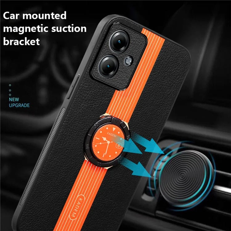 KADEM For Motorola Moto G54 5G Case Leather Coated Acrylic+TPU Phone Cover with Ring Kickstand
