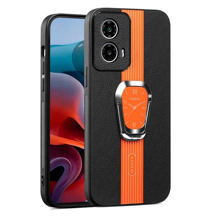 KADEM PU+TPU+Acrylic Cover for Motorola Moto G34 5G Hands-free Kickstand Phone Case