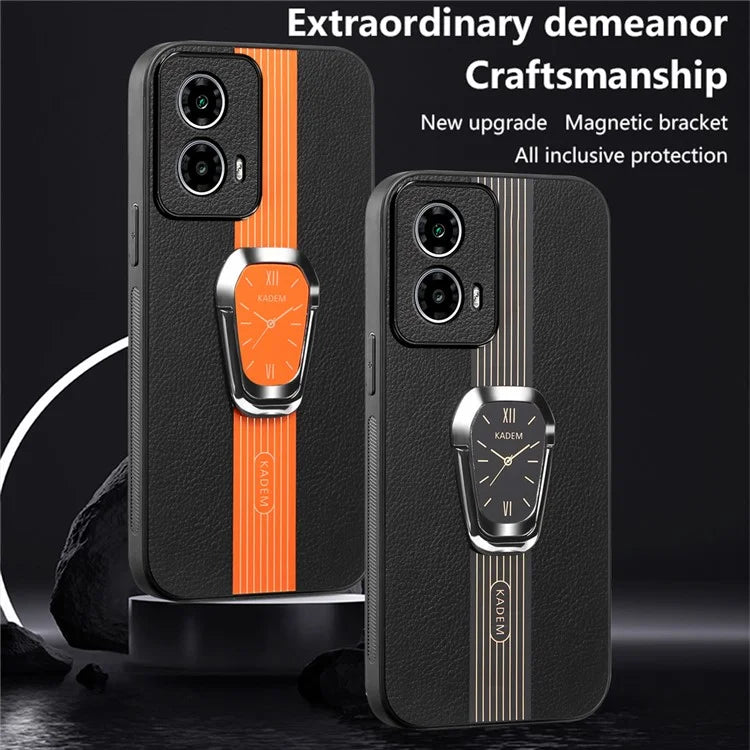 KADEM PU+TPU+Acrylic Cover for Motorola Moto G34 5G Hands-free Kickstand Phone Case