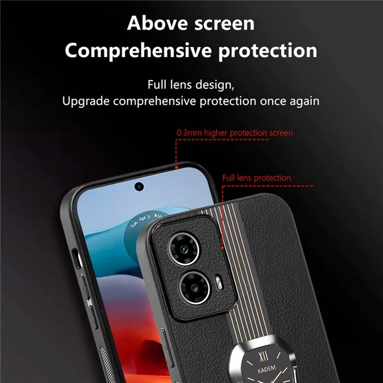 KADEM PU+TPU+Acrylic Cover for Motorola Moto G34 5G Hands-free Kickstand Phone Case