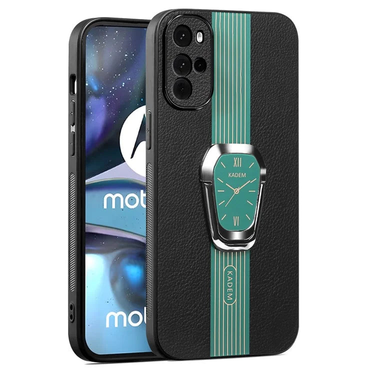 KADEM For Motorola Moto G22 Cover PU+TPU+Acrylic Anti-drop Phone Kickstand Case