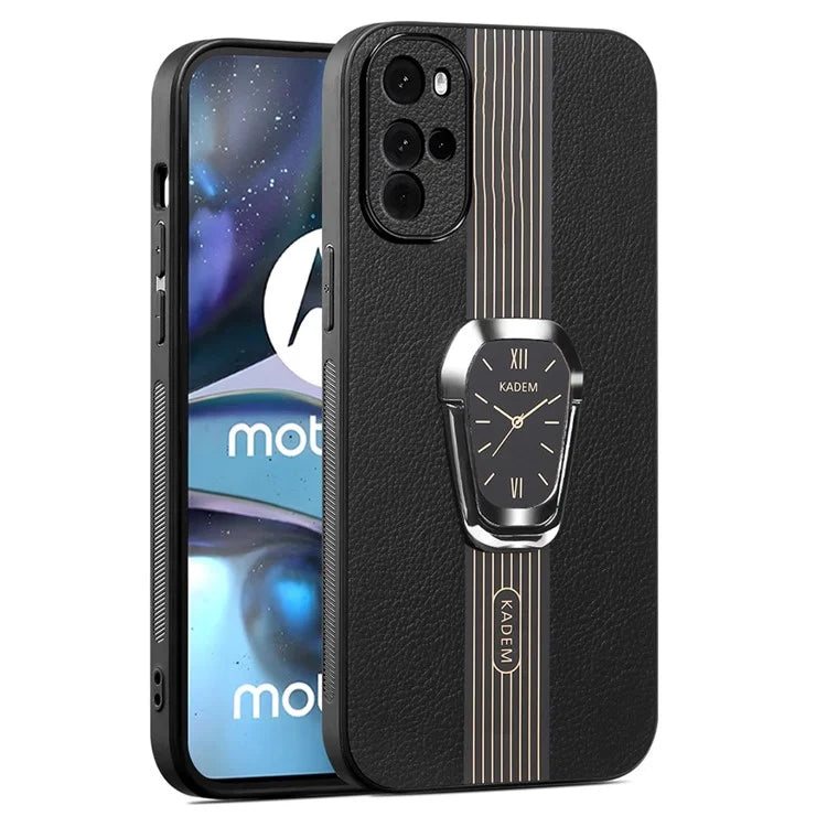 KADEM For Motorola Moto G22 Cover PU+TPU+Acrylic Anti-drop Phone Kickstand Case