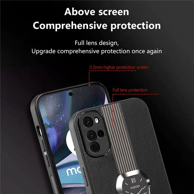 KADEM For Motorola Moto G22 Cover PU+TPU+Acrylic Anti-drop Phone Kickstand Case